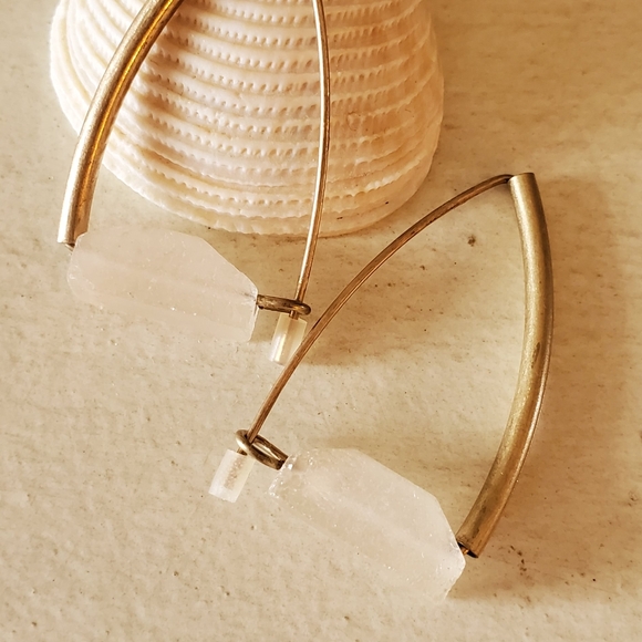 ***SALE*** Raw Crystal Earrings with Brushed Gold Colored Finish.  NWOT - Picture 2 of 3